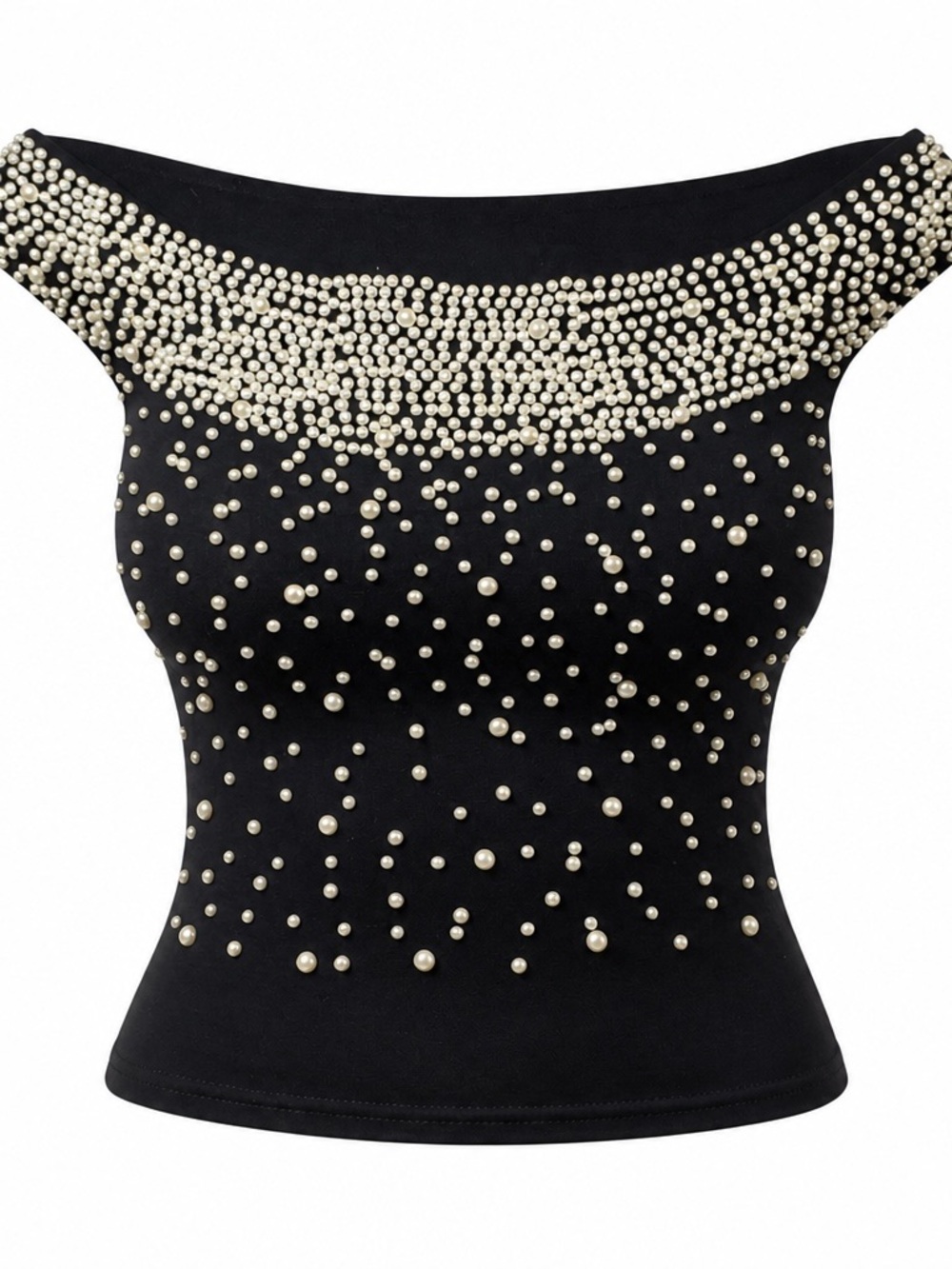 Pearl-Embellished Off-Shoulder Top - Black